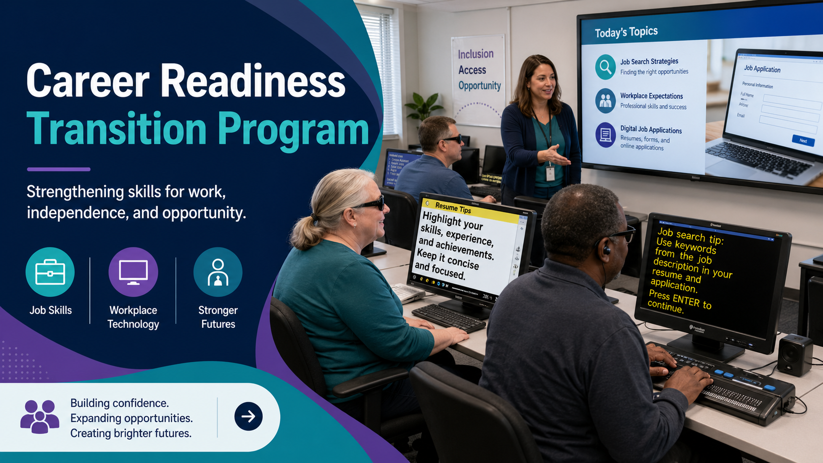 image of the career readiness transition program training in a classroom discussing job applications image of the career readiness transition program training in a classroom discussing job applications